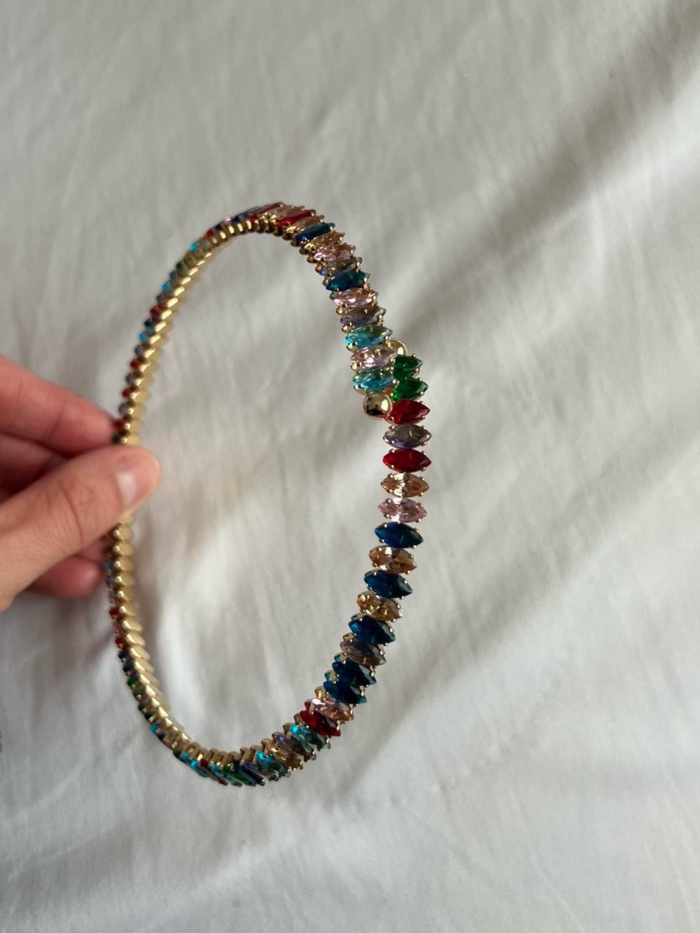 Gold Multicolor Crystal Tennis Necklace - Women Jewelry - Picture 8 of 8
